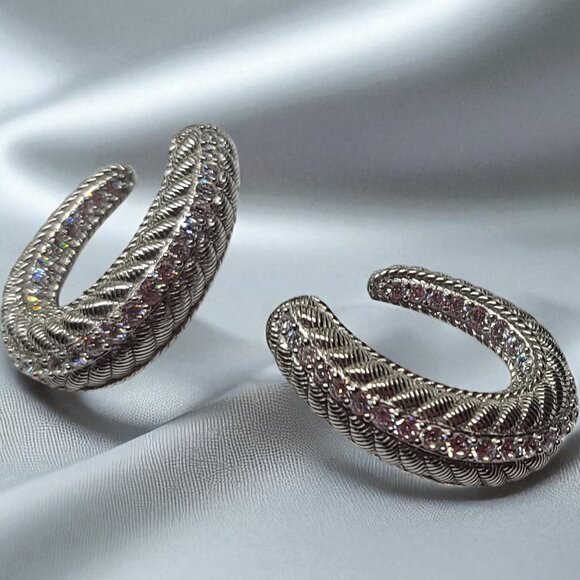 Judith Ripka .925 Sterling Silver Diamonique Earrings – 1.25" – Omega Backs – - Picture 2 of 8